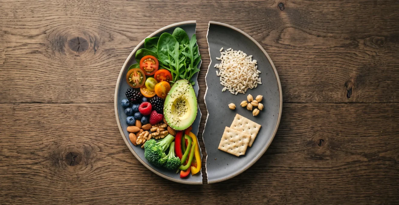 Composition symbolique d'une assiette anti-inflammatoire colorée représentant l'équilibre retrouvé du corps face aux allergies
